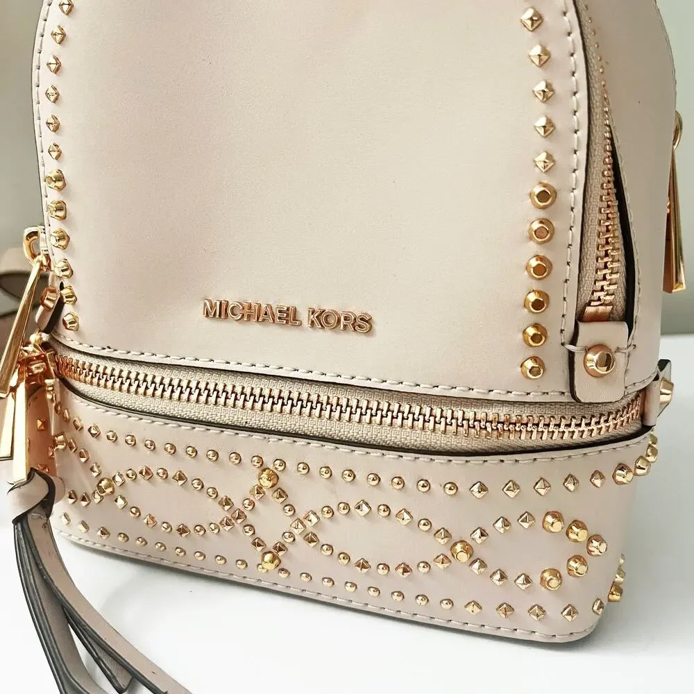 MK Michael Kors Rhea Mini Studded Backpack Pink Rose Gold